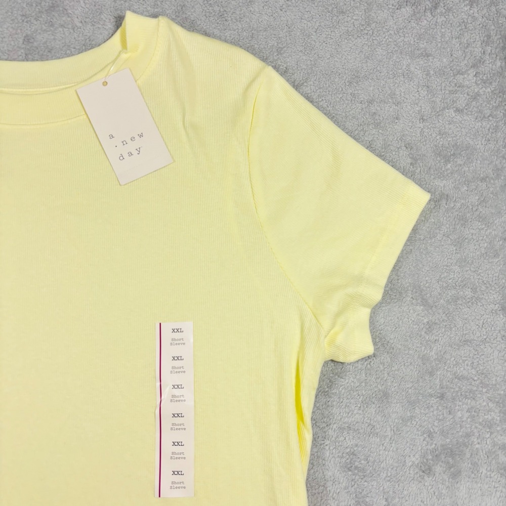 A New Day T-Shirt Womens XXL Yellow Ribbed Short Sleeve Crewneck New - Picture 11 of 13